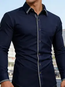Men's Business Casual Shirt, Menswear, Classic, Long Sleeve, Striped Contrast Design, Wrinkle-Free, Slim Fit, Office, Friday Night, Party, Graduation, Cruise, Business Travel