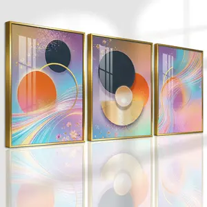 3 Counts Aluminum Alloy Framed Painting, Abstract Geometric Color Flow Pictures, Home Decoration For Living Room, Bedroom, Office, Restaurant, Hallway Wall Decor, Odorless Print Artwork, Luxury Perfect Gift For Friends And Family