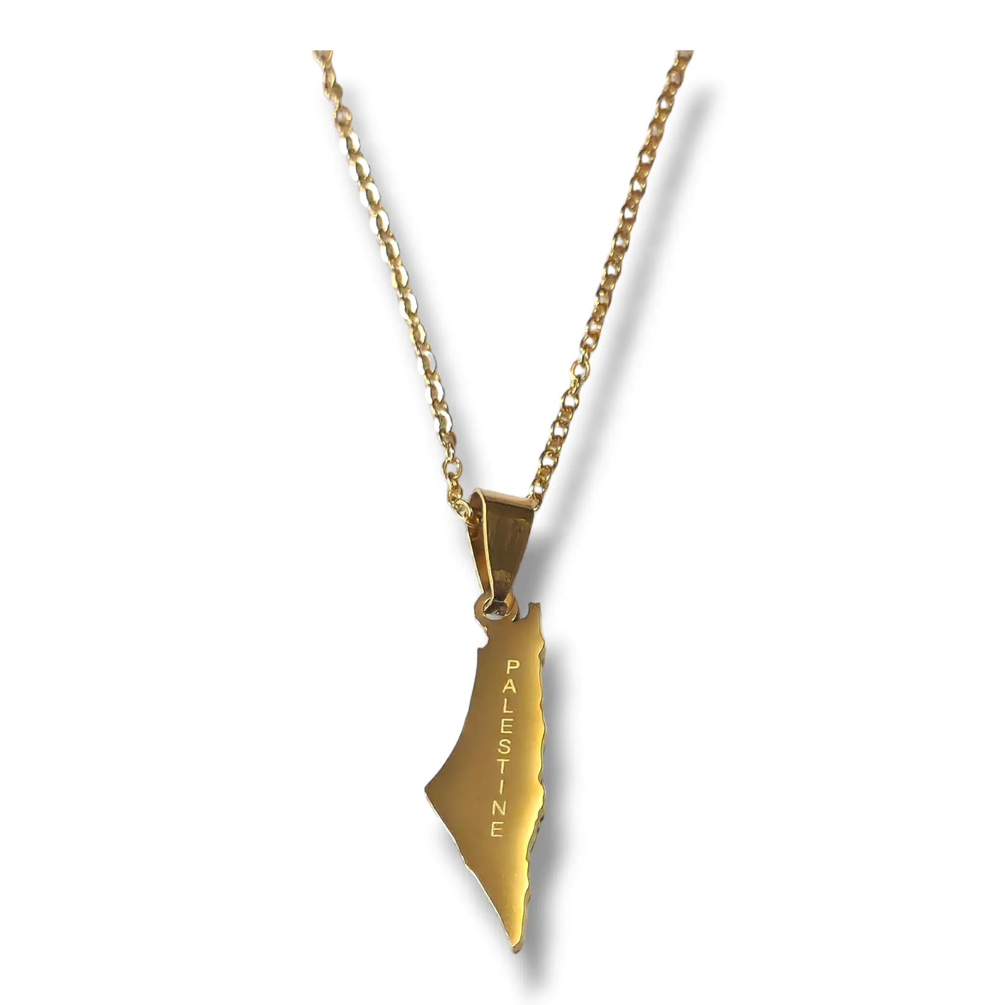 Palestine Map Necklace with the word PALESTINE Engraved - Gold and Silver Options