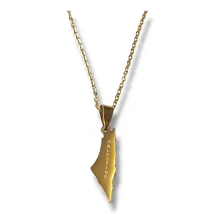 Palestine Map Necklace with the word PALESTINE Engraved - Gold and Silver Options