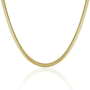 Aprilery Gold-Tone Herringbone Chain Necklace, Minimalist Luxury Jewelry for Daily Wear & Stylish Occasions