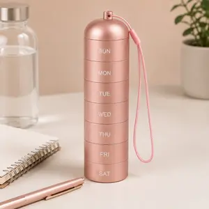 7 Day Pill Organizer - Portable Weekly Aluminum Alloy Travel Case with Daily Compartments, Moisture-Resistant Healthcare Vitamin for Work & On-the-Go Use (Home Supplies Storage Container) # home organization container size cute ideal peptide glass jar