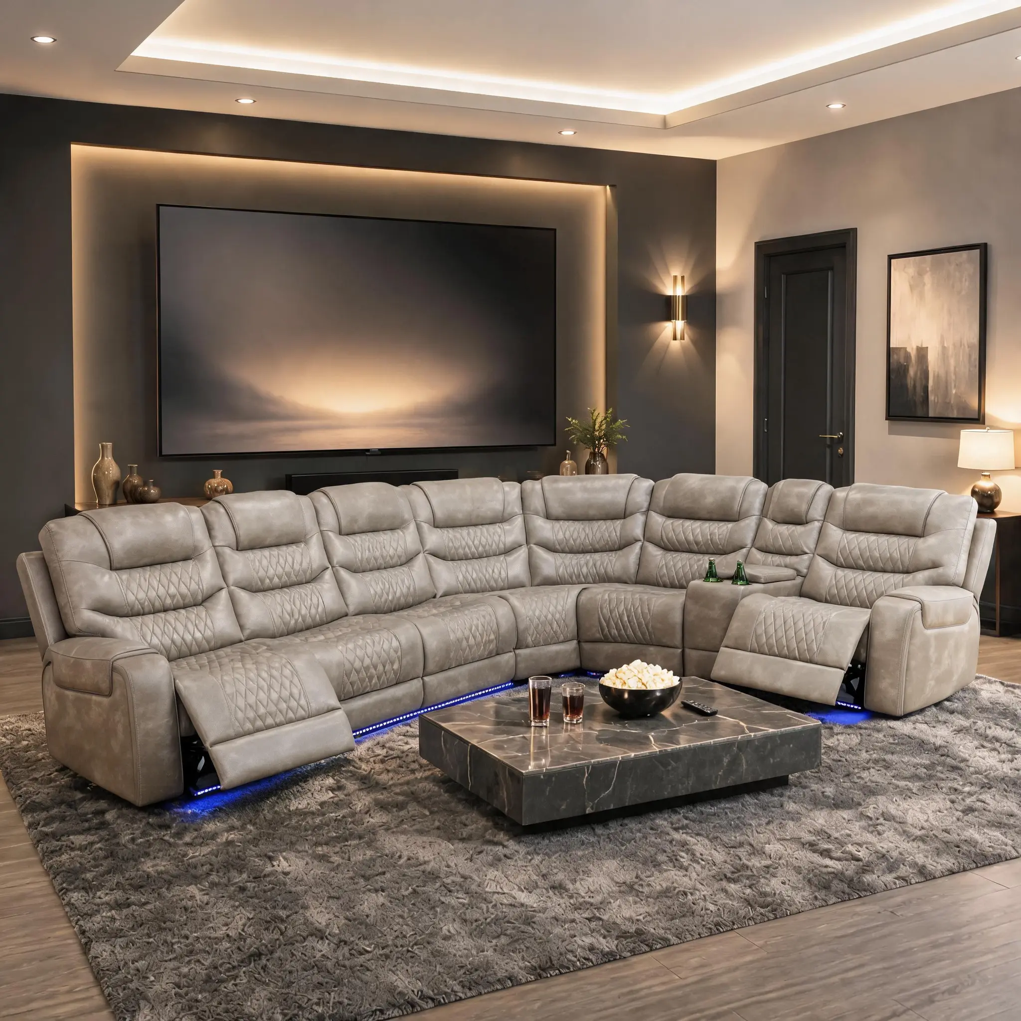 Ainehome 3-Piece Contemporary Reclining Living Room Furniture Set - Smart Recliner Sofa with Matching Armchairs, Grey Breathing Leather, Modern Indoor Piece for Contemporary Homes, Automatic Reclining