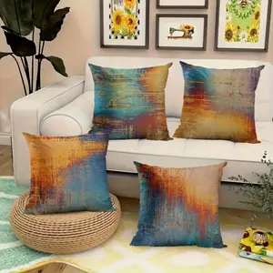 A Set of 4 Throw Pillow Covers(Excluding Pillows)Vintage Abstract Blue and Orange Messy Rust Painting Decorative Pillow Cases Home Decor Standard Square 18x18 Inches Pillowcases