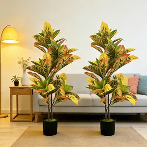 35” Artificial Croton Potted Plant with UV Proof Low Maintenance Decor Perfect for Home Patio Good Vibes Happy Home
