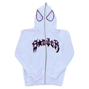 Y2k Full Zip Up Spider Hoodie，Women Men coat Harajuku Graphic，Unique hooded glasses design, street punk style, casual hip-hop outfit，Casual Fitted Fall & Winter sweatshirts