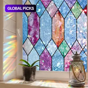 1pc 3D Rainbow Geometric Lantern Window Stickers, Removable UV Blocking Privacy Film, Static Cling Glass Decals, Home Decor Decorative Decal for Doors & Windows, Window Privacy Films #GLOBAL PICKS