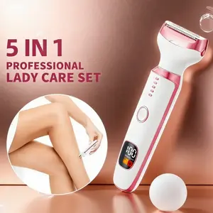 5-in-1 Pink Hair Removal Tool - Digital Screen Electric Trimmer, Painless Full Body Groomer