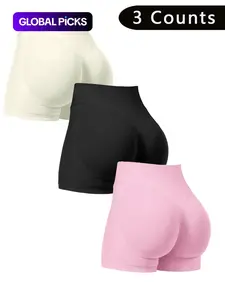 Women's Solid High Waist Sports Shorts, Stretch Knit Shorts, Breathable Seamless Skinny Shorts, Ladies Sportswear for Indoor Outdoor Wear, Running Yoga Shorts, Shaping Shorts, Workout Shorts