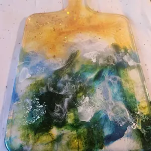 Unique Customized Epoxy Resin Cutting Board with Vibrant Abstract Design and Durable Finish for Kitchen Use