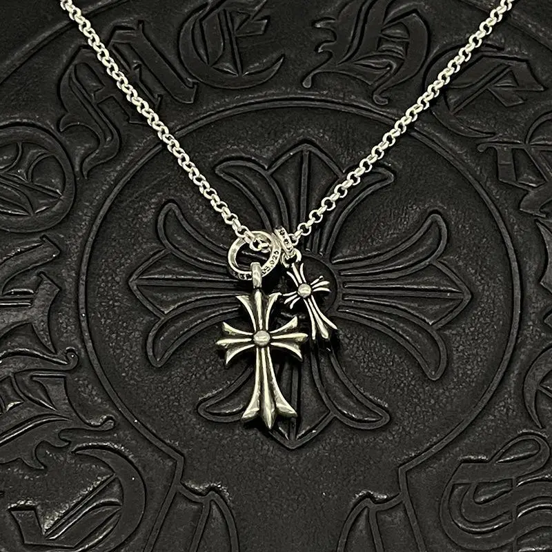 Vintage Thai Silver Double Cross Sweater Chain | Premium Retro Long Necklace Unisex Jewelry Vintage Thai Silver Double Cross Sweater Chain | Premium Retro Long Necklace Unisex Jewelry