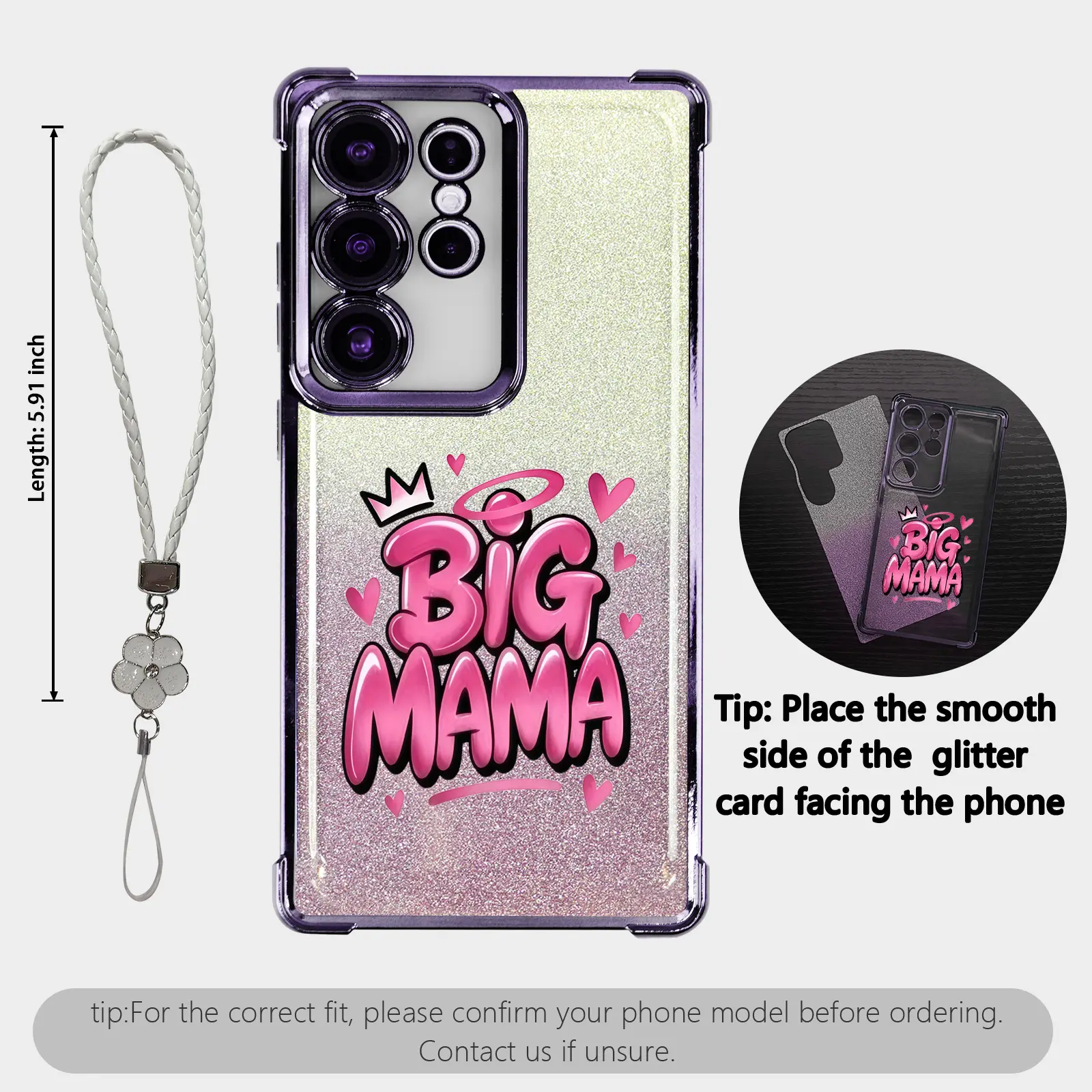 Crown Big Mama Quote Pattern Four Corner Anti-Fall Phone case for Samsung Galaxy S26 S25 S24 S23 S22 and iPhone 17Pro Max Air 16Plus 15 14 13 12 11 XR XS cases, Transparent cover, Non-Yellowing, Shockproof Soft silicone, A gift for her or Mom.JL91-2 Prote