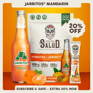 Salud x Jarritos 2-in-1 [Hydration & Immunity - Mandarin] Electrolytes Powder, Agua Fresca Drink Mix, Elderberry, Dairy & Soy Free, Non-GMO, Gluten Free, Vegan, 1g Sugar (15 Servings)
