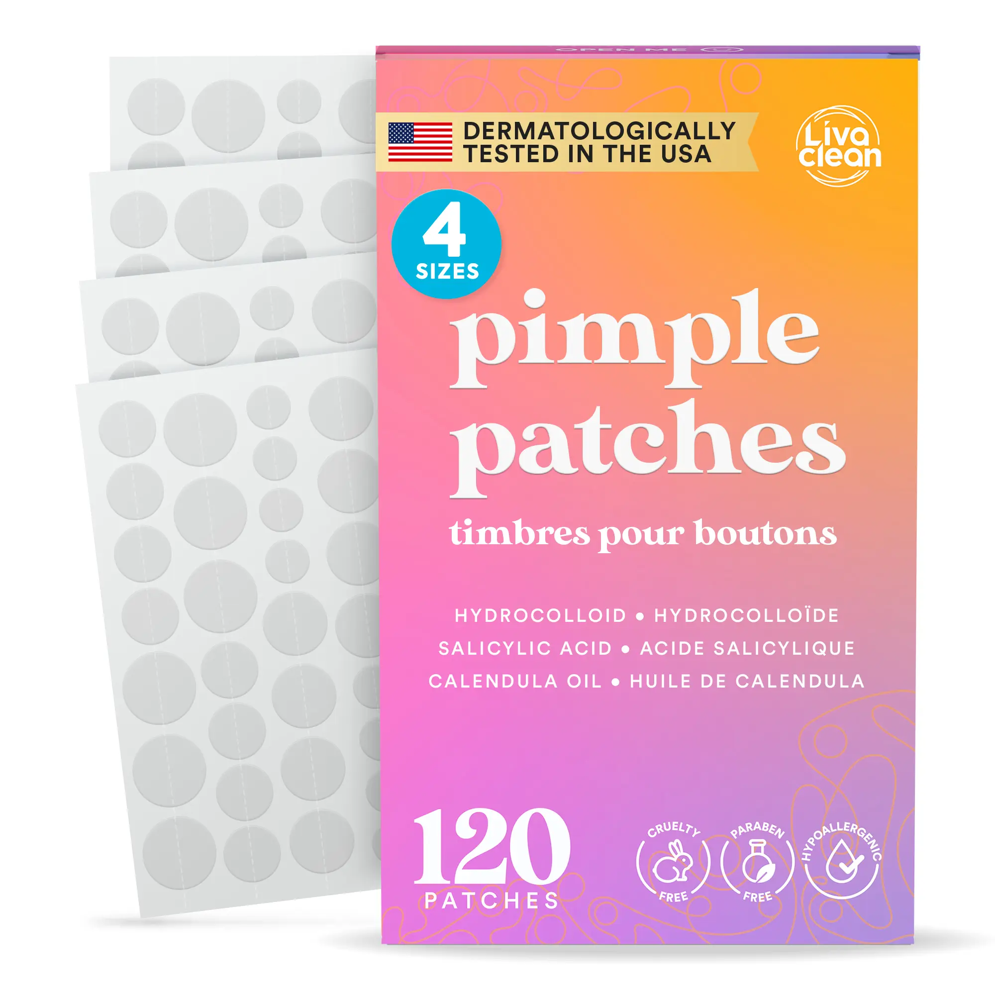 LivaClean 120ct Multi-Pack Circle Blemish Patches - 4 Sizes, Dermatologically Tested in USA, Hydrocolloid with Salicylic Acid & Calendula Oil, Acne Soothing, Skin Repair, Oil Control Skin Care Face Care Products, Pimple Patches Removal