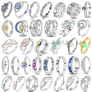 925 Silver Wedding Ring Original Blue Zircon Simple Ring For Women Sterling Star Moon Firefly Colorful Rings Anniversary Jewelry