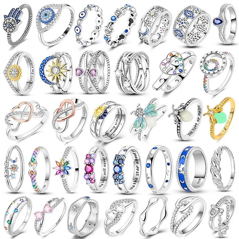 925 Silver Wedding Ring Original Blue Zircon Simple Ring For Women Sterling Star Moon Firefly Colorful Rings Anniversary Jewelry