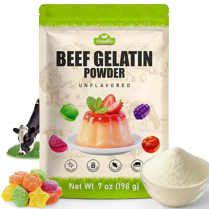 Unflavored Grass-Fed Beef Gelatin Powder, 7 oz/198 g Premium Thickening Agent, Gluten & Sugar Free, for Jelly, Gummies, Baking