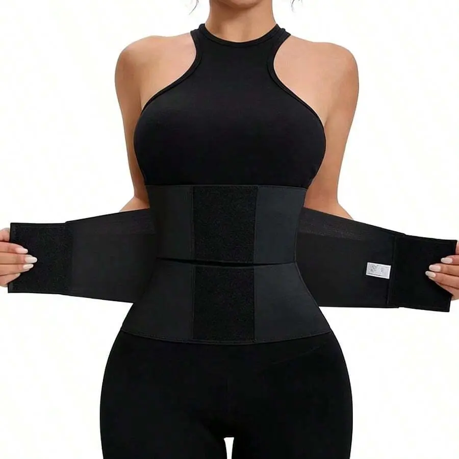 SLAYFIT Black Waist Trainer, Elastic Waist Cincher Belt, 2-In-1 Waist Slimming Band For Women