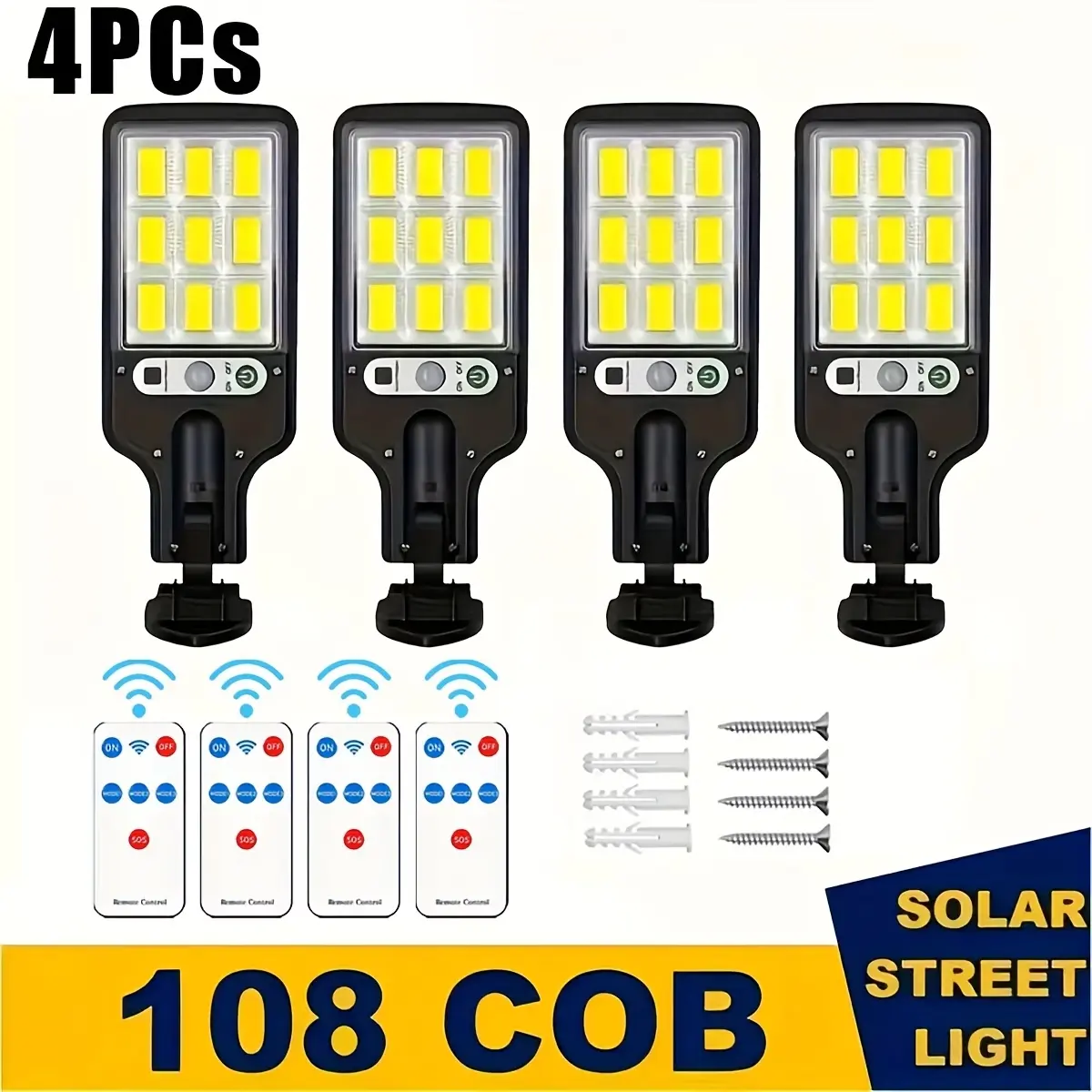 2/4 PCS Solar Street Lights, Wireless Solar Outdoor Lights, 108COB Solar Lights, Adjustable Motion Sensors, With Remote Controller - 3 Lighting Modes, Suitable for Garden, Garage, Terrace, Passage and Wall Lighting, etc.