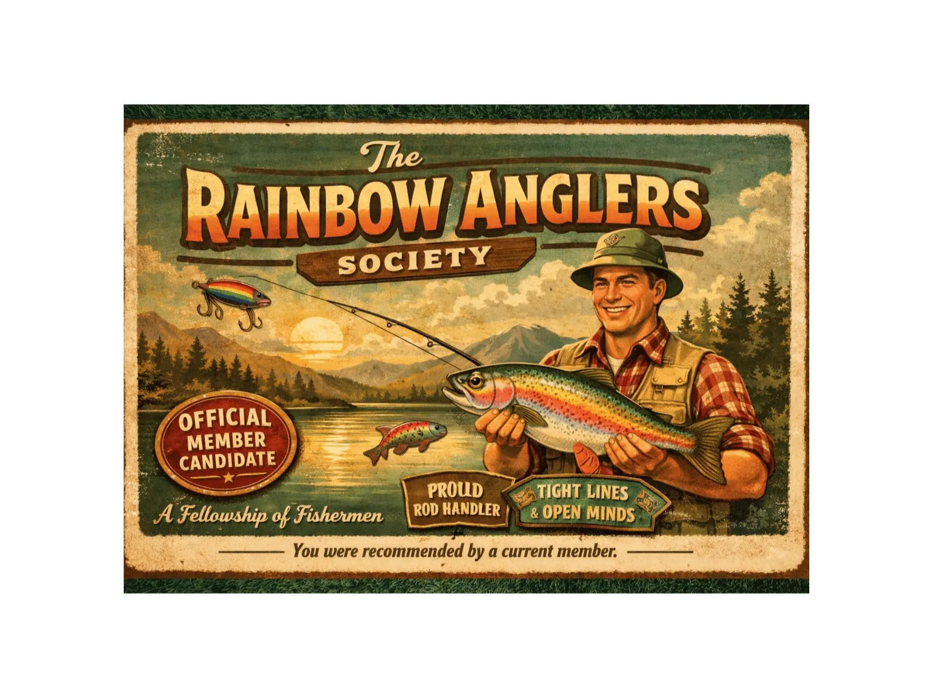 FUNNY Gay Fisherman Society Prank Postcard – Anonymous Fishing Club Mail Gag