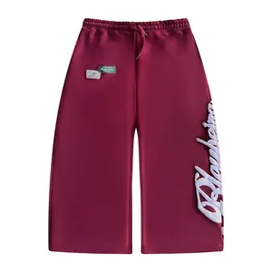 Script Cropped Sweatpants — Burgundy