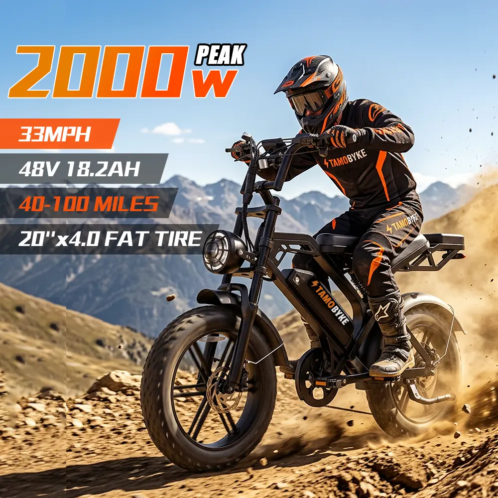 【Tamobyke】V20Pro Moped Style 2000W Electric Bike,Max speed 33mph,34-80Miles PAS Range,48V15.6ah/18.2Ah Battery,Built-in alarm,Color LCD Display, Support Cruise Control, Setting Speed Limit, NFC & Password Unlock, 20'' Fat Tire