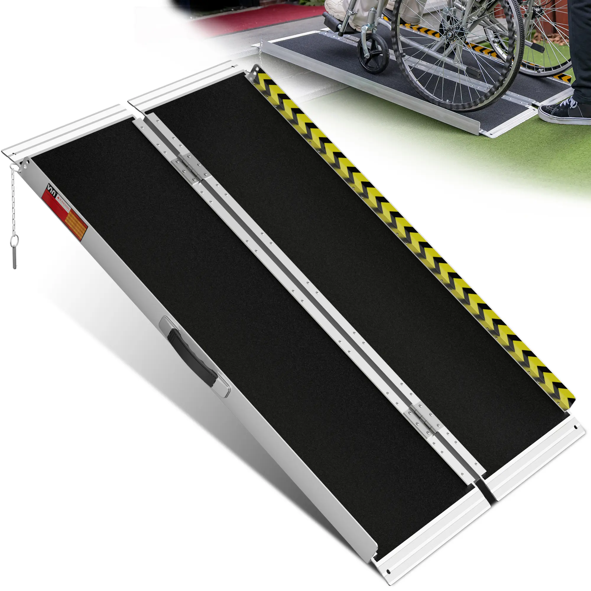 4FT Portable Wheelchair Ramp | Non-Slip Folding Aluminum Threshold Ramp for Home Steps, Doorways & Curbs | Heavy Duty Handicap Mobility Ramp