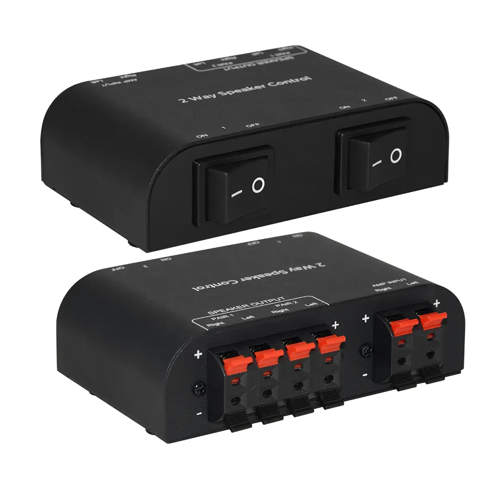 Xtrempro 2/4-Way Speaker Switch - 1A Audio Selector Box with 2-Way Control, Terminal Clamps, Metal Housing, Cable, Independent Rocker Switches, Signal Clean, Freestanding, Main Unit x1 for Passive Home Stereo, No Volume Drop/Interference, Local Stock
