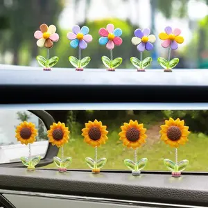 JOYTUTUS fathersdaygift-5 Pcs Car Center Console Dashboard Ornament,Sunflower Car Dashboard Decor,Creative Shaking Head Flower Car Interior Accessory fathersdaygift