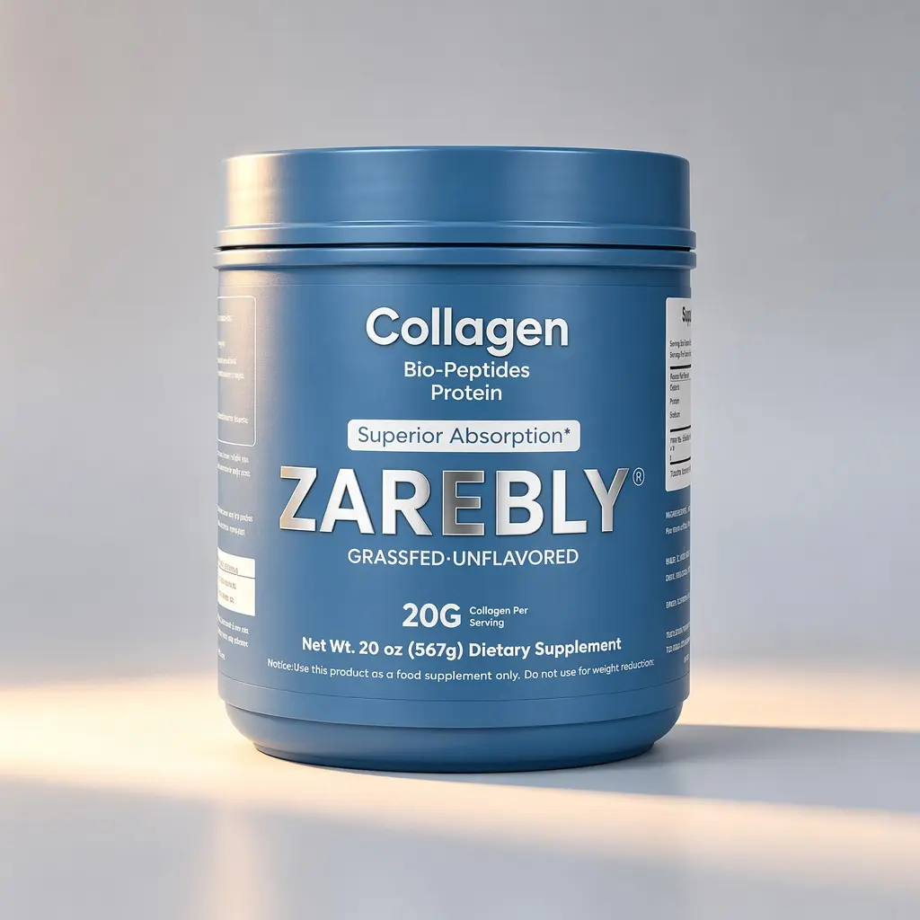 ZAREBLY Natural Collagen Peptide Powder - 20 oz Grass-Fed Protein Collagen Supplements, Premium Formula Infused with 18 Essential Amino Acids for Fitness & Healthcare Pre-Workout Gym Use