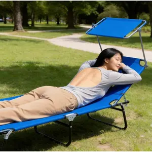 Folding Sunbathing Beach Chair with Canopy Outdoor Lounge Chair for Patio Garden Adjustable Recliner with Shade Multi Position Reclining Beach Lounger