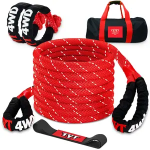 TYT Kinetic Recovery Rope,(1in x 30ft Red) 48000lbs Snatch Strap, Heavy Duty Stretch Nylon Towing Ropes with 2pcs Soft Shackles for Offroad Vehicle, Jeep, SUV, ATV, UTV, Tractor Elastic Ropes Kit