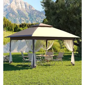 13x13ft Pop Up Gazebo, Outdoor Canopy Tent with Mosquito Netting, Heavy Duty Party Tent Shelter with Waterproof and Ultraviolet Double Roof for Backyard, Garden, Lawn and Deck (Khaki)