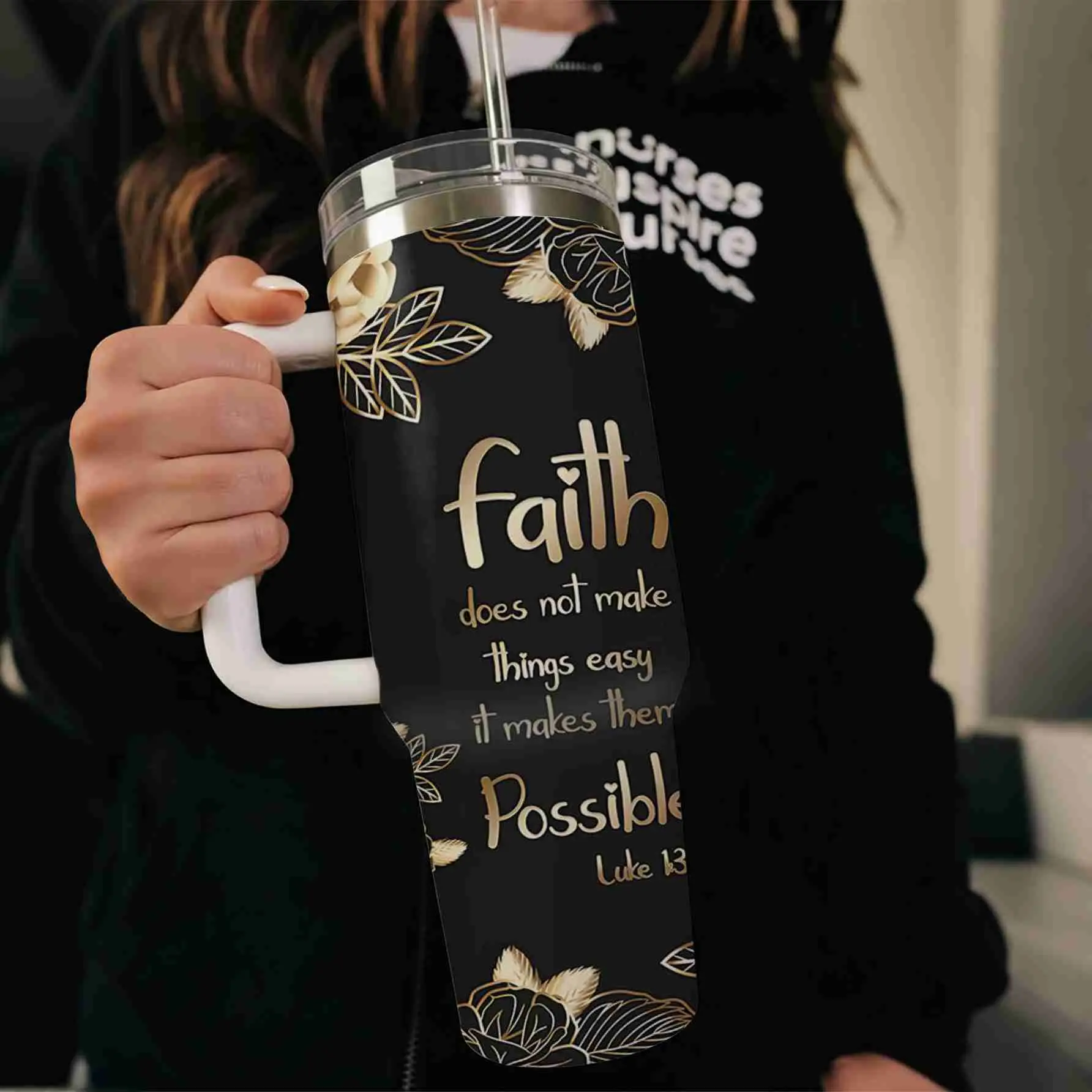 Faith Bible Verse 40oz Insulated Water Bottle - 304 Stainless Steel Portable Drink Tumbler with Lid and Handle, Suitable for Car, Travel, Christian Faith Gift, Bottled