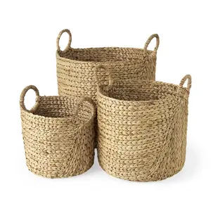 HomeRoots 392168 Braided Wicker Storage Baskets, Brown - Set of 3