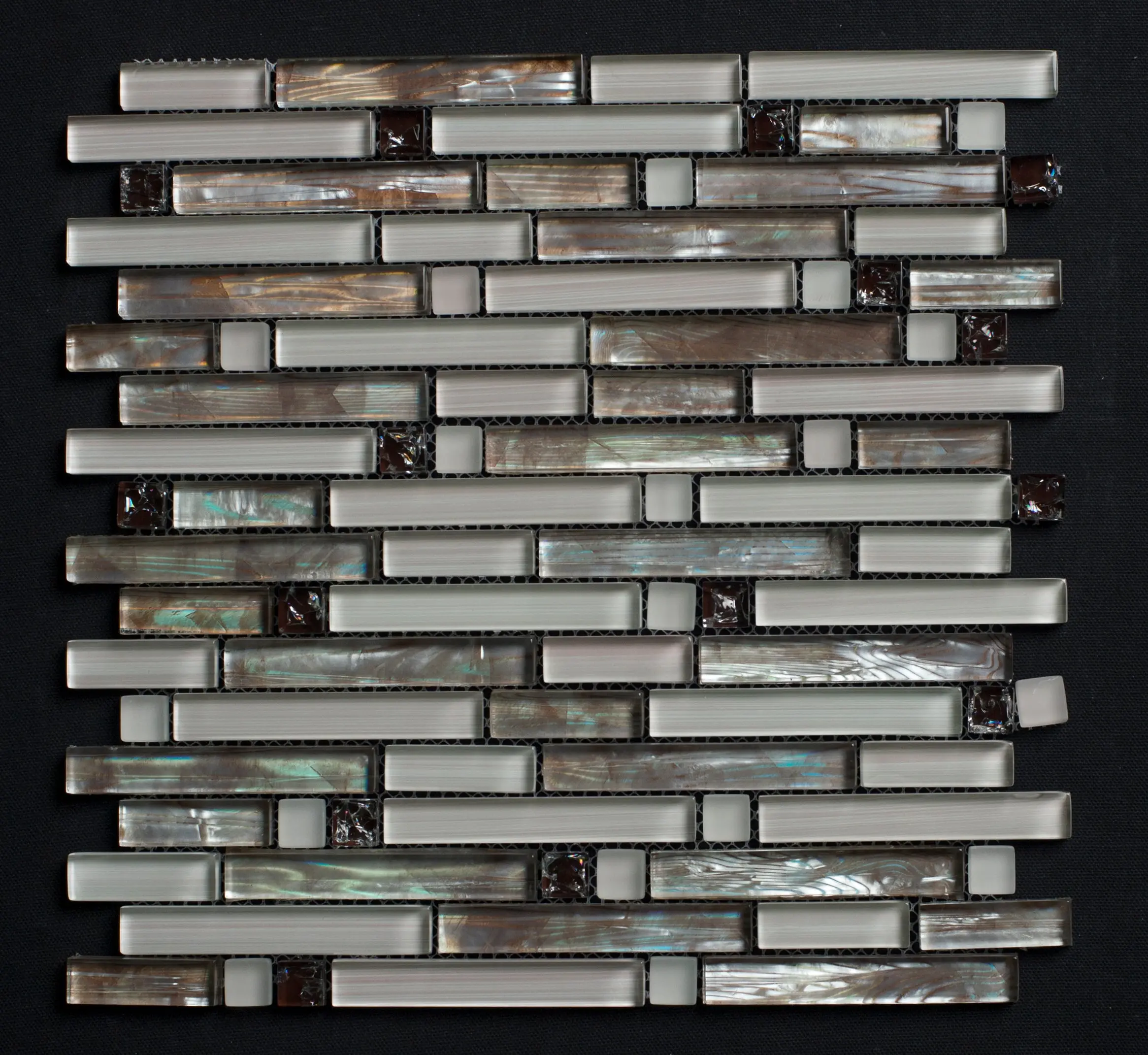 Glossy Dark and Mother of Pearl Blend Glass Mosaic Tile