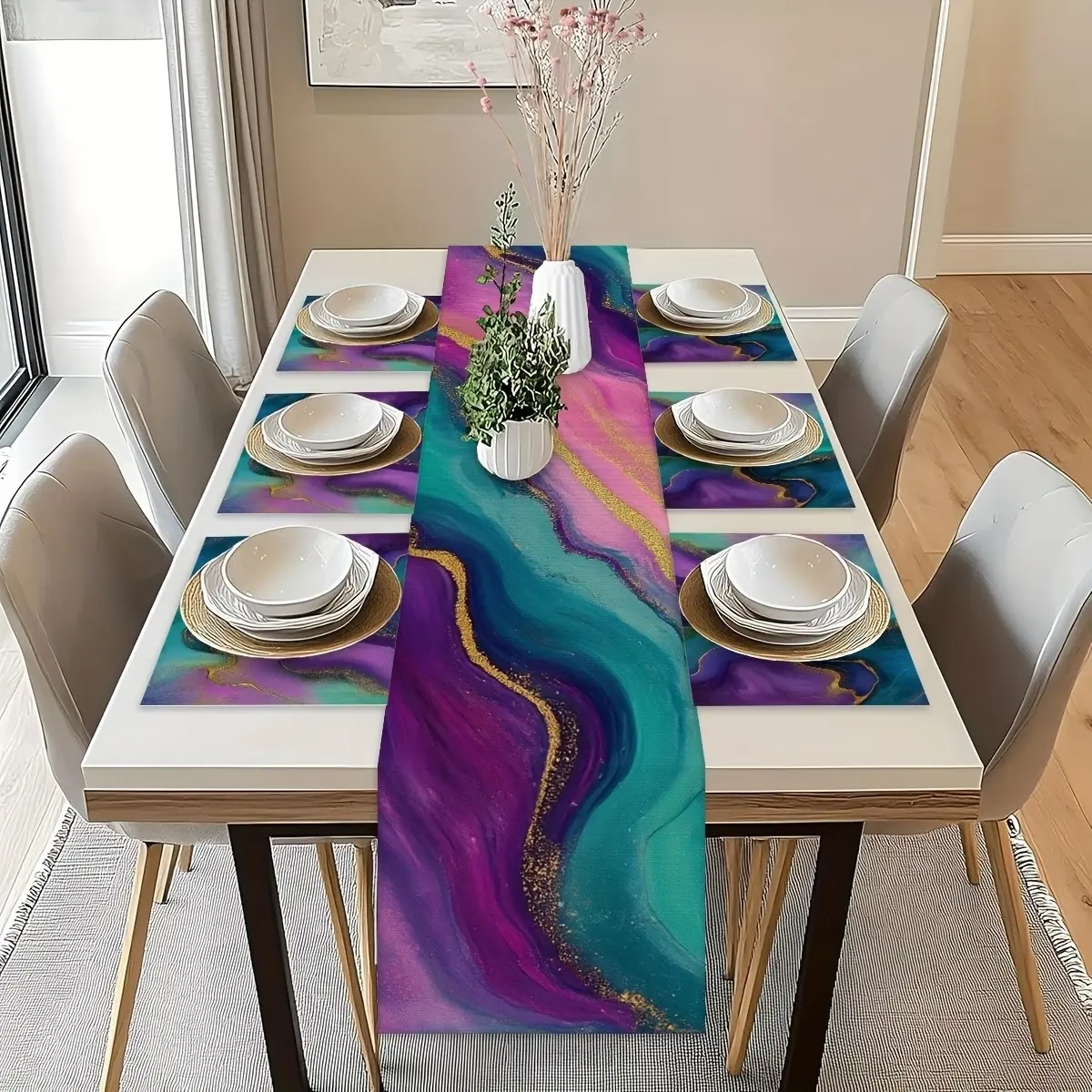 2D flat printing, 1 piece/2 pieces/4 pieces/6 pieces/8 pieces/5 pieces/7 pieces abstract marble table flag placemat set, Kitchen Decorative Placemat, very suitable for holiday home decoration, restaurant and kitchen desktop decoration, daily use