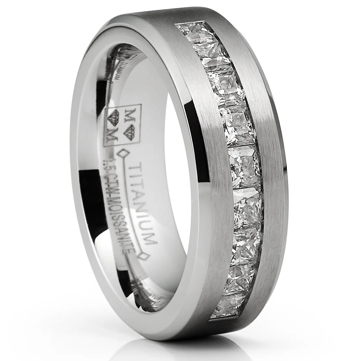 Men's 1.5-Carat Moissanite Ring, 9 Large Princess-Cut Stones, 8MM Wedding & Engagement Band