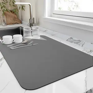 Dish Drying Mat for Kitchen Counter | Dark Grey 16"x18", best dish drying mat