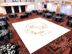 Custom Decal Dance Floor Wrap Gloss White Removable Vinyl with Printed Monogram Logo Design in The Center Wedding Sticker Print Wrap for Indoor Use