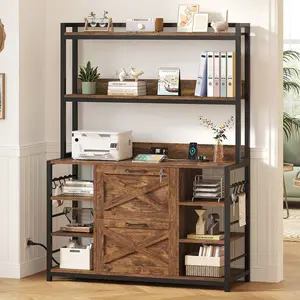 SIKAIC Lockable Wood File Cabinet, Brown Drawers, Home Office Furniture for Desks