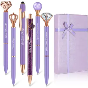 6 count Fancy Pens for Women   Pen for Journaling Pretty Glitter Ballpoint with Box Inspirational Gifts for Women Girls College Students Cute  to School Gifts(Purple)