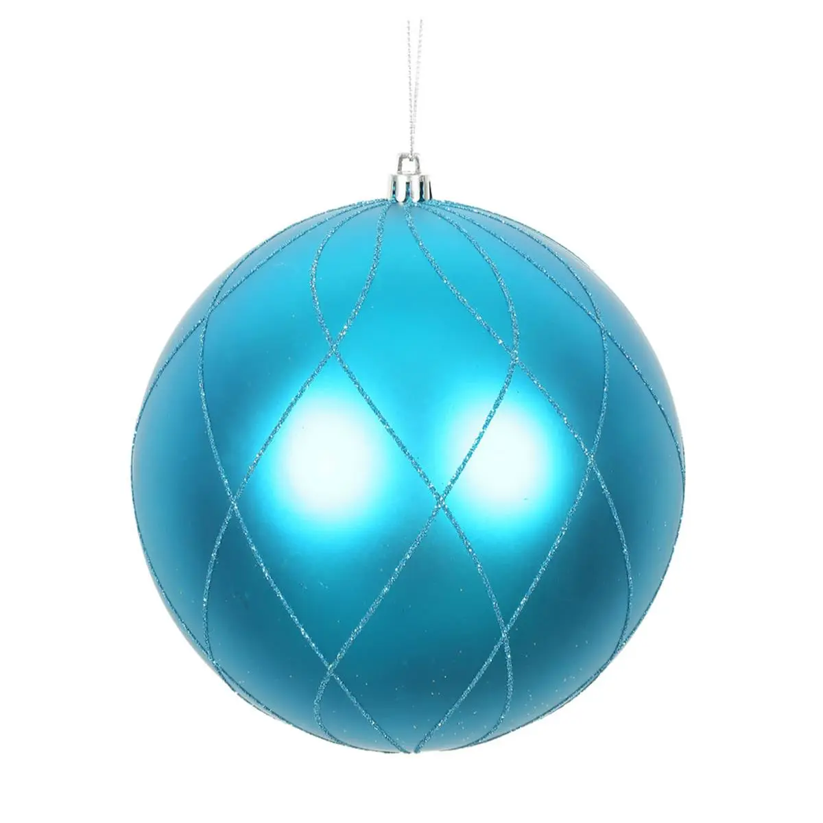 212 MAIN 6 in. Plastic Round Christmas Home Ornament - Turquoise, Matt Finish, Glitter Swirl Design, 3 per Box, Decor, Room Decor