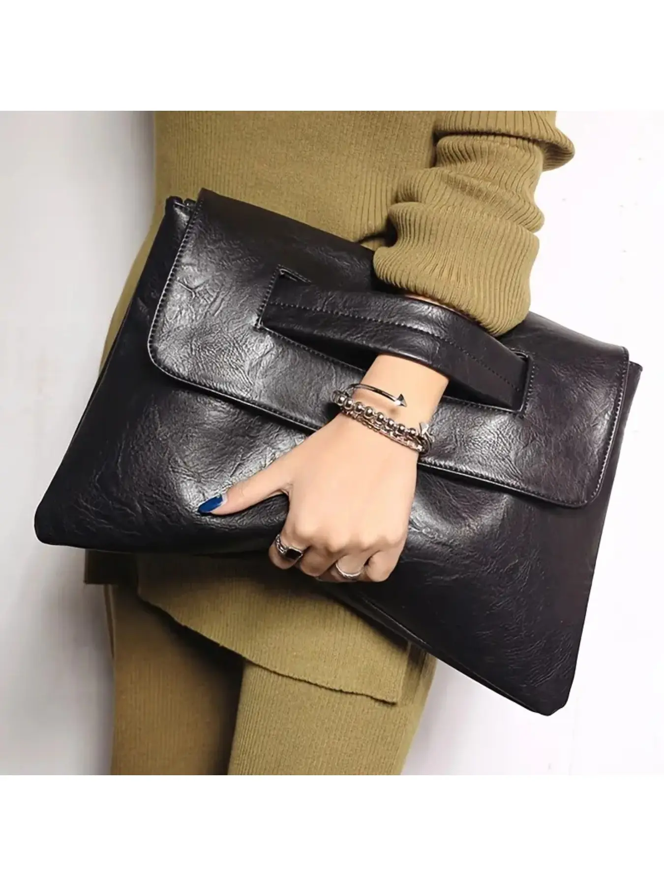 Retro PU Leather Envelope Fashion Clutch Bag, Large Capacity Crossbody Bag, Flap Laptop Handbag For Macbook