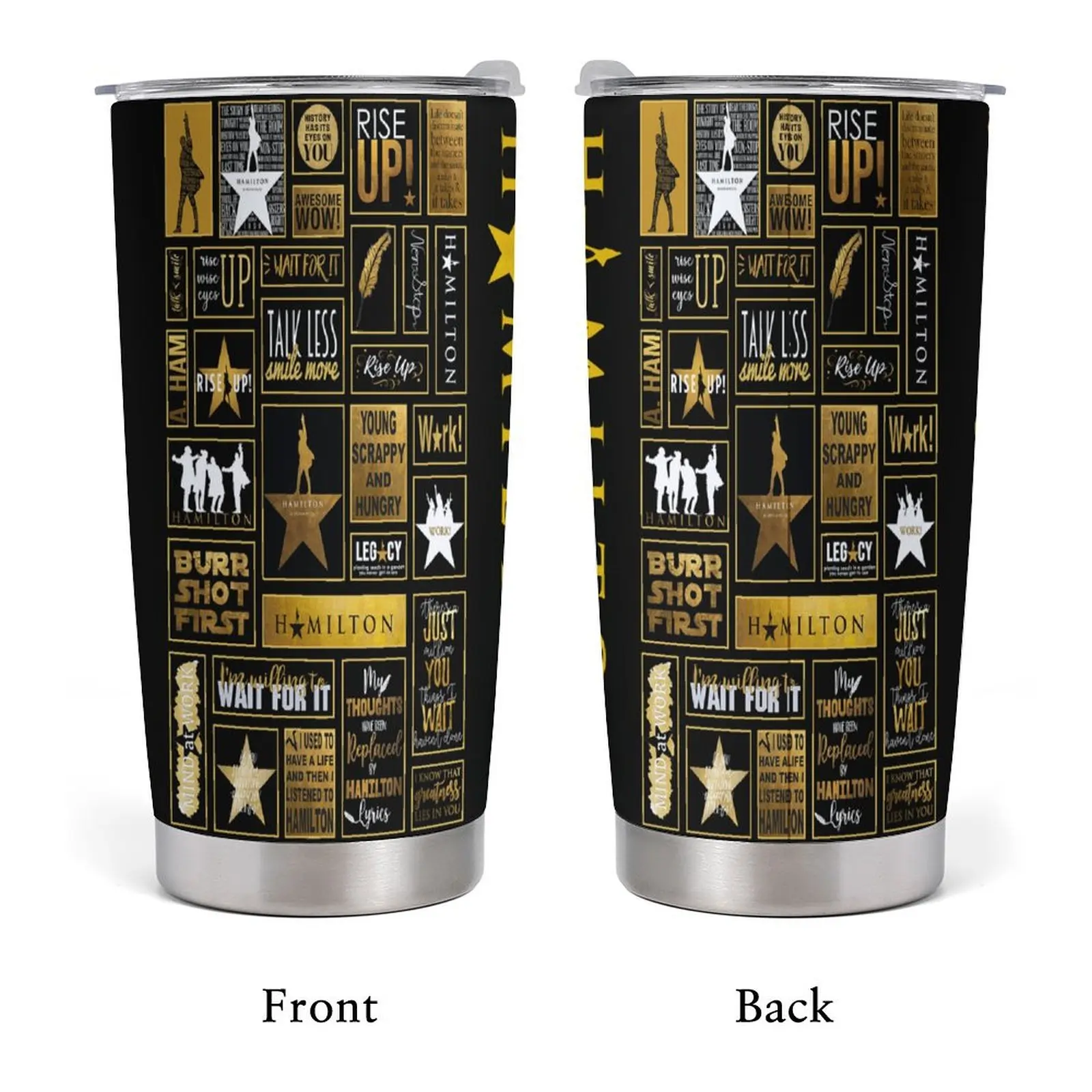 Hamilton Musical 20oz Tumbler, Logo Collage Design Tumbler, Music Atmosphere Tumbler, Coffee Tumbler, American Musical Gift, 20oz Double Silver-rimmed Tumbler, Kitchen Decor Tumbler, Stainless Steel Tumbler, Gift for Fans