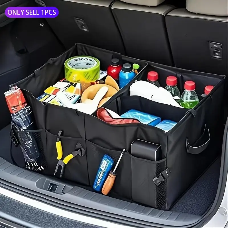Large Capacity Car Storage Box, Car Trunk Organizer, Car Trunk Accessories, High Quality, Ultra Durable, Foldable, Cargo Storage Tool, Suitable for Cars, Trucks And Other Vehicles, with Multiple Compartments for Security Organization, Car Storage