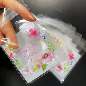 100pcs Baking Packaging Small Cookie Bags, Flower Semi-Transparent Self-Stick Sealing Bags, Candy Gift Bags, Party Decorations