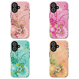 FL-Pink Hibiscus & Butterfly Floral Phone Case, Soft Summer Aesthetic Protective Cover For iPhone 11 12 13 14 15 16 17 Air Pro Max for Samsung S26 S25 S24 S23 S22 S21 Case,Gift for her/him