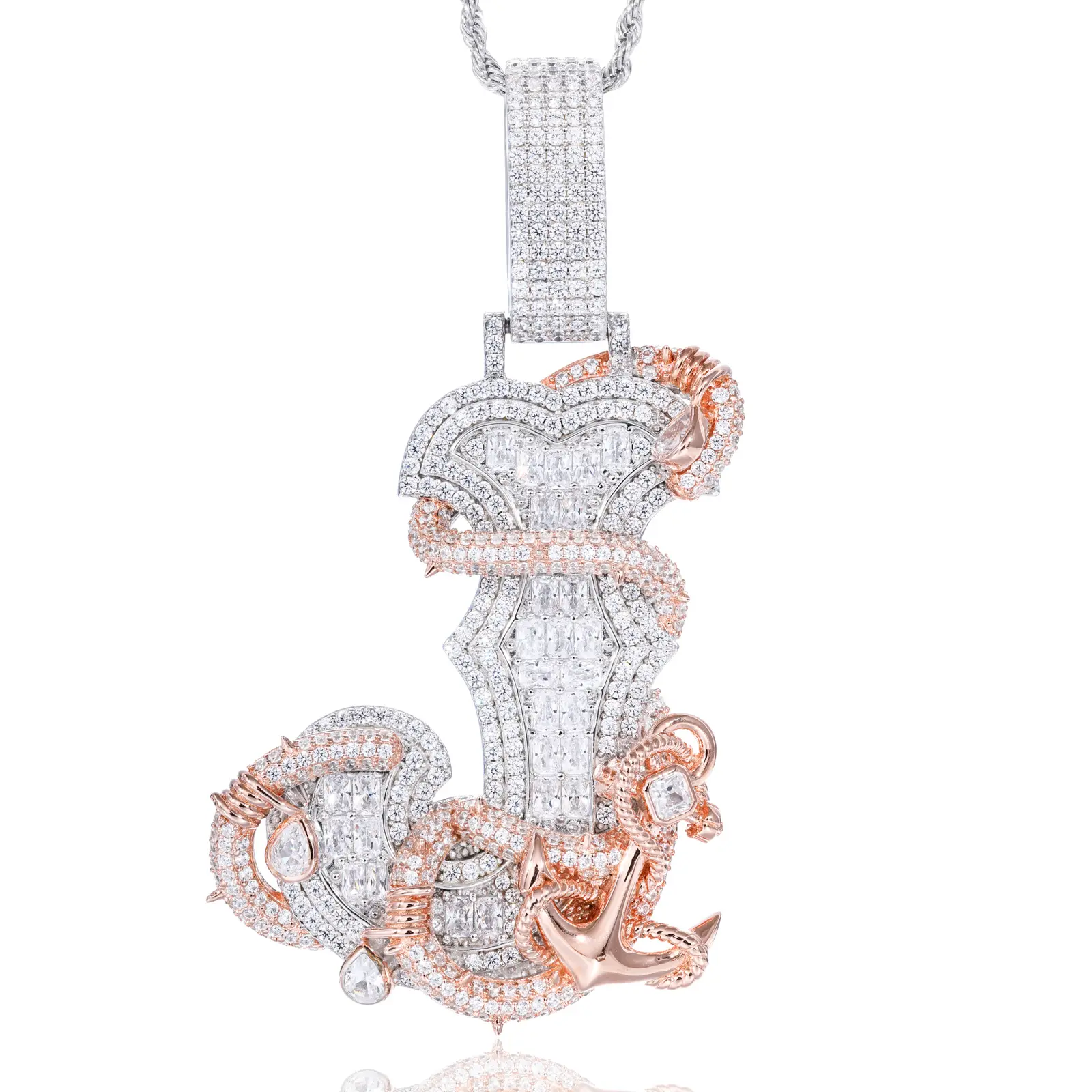 UCCIYO Iced Anchor Letter Pendant CMP424 Lab-Created Moissanite Pendant Copper Moissanite Pendant Necklace for Women Men Hip Hop Jewelry Gift【#CMP424】