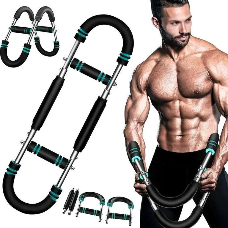 Adjustable Power Twister Bar with Foam Handles, Detachable 60-120lb Metal Spring Exerciser for Strength Training, Home Workouts & Toned Arms, Fitness Accessories, Biceps, Portable, Lightweight, Full Body, 3 Adjustable Resistance Levels, Detachable Parts,,